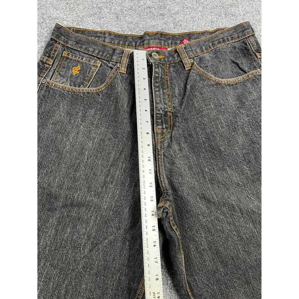Rocawear Mens Black Denim Baggy Shorts Y2K Embroidered Logo Relaxed Fit 36